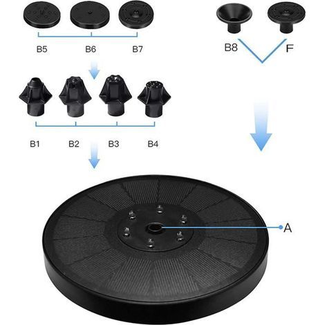 Fontaine Solaire pour Bassin Piscine Décoration de Jardin - 6LED - Avec éclairage - Pompe à eau solaire (1/2)