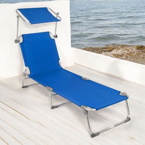 Lettini da spiaggia mare e esterno pieghevoli con parasole regolabile con struttura in acciaio e tessuto in oxford - Blu (1/4)