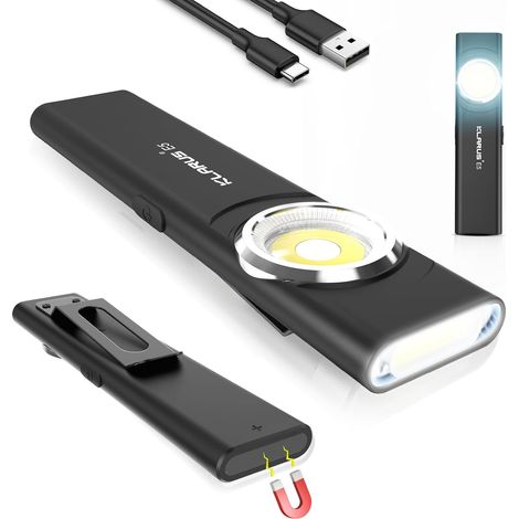 Lampe de travail COB rechargeable USB C, mini lampe de poche plate EDC de 600 lumens avec base magnétique et clip à boucle-Convient pour l'entretien, le camping,la randonnée, les urgences (1/5)