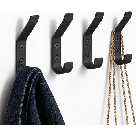 Porte Manteau Mural Inox, 10 Patere Murale Noire Matte, Crochets Muraux Double Résistants a Visser, Patère pour Panneau Acoustique, Entrée, Chambre, Salle De Bain, Vestiaire (1/5)