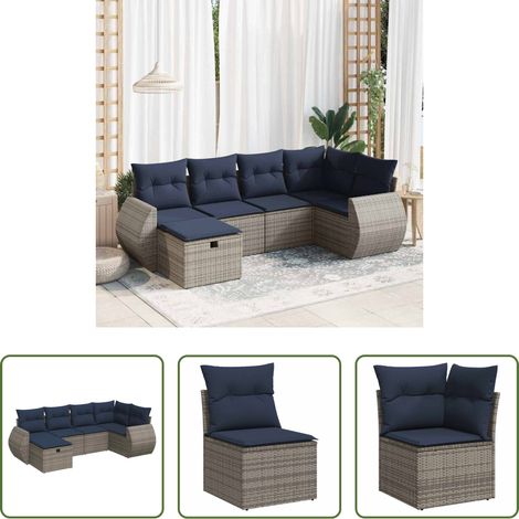vidaXL Canapé en résine - Salon de jardin 6 pcs avec coussins gris résine tressée (1/5)