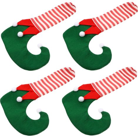 Lot de 4 dessous de plat de Noël pour pieds de table et de chaise, décorations vertes, chaussettes de rangement de Noël, protège-pieds de table en forme de chaussures du Père Noël
