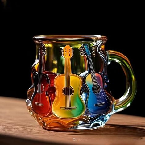 Taza de café con diseño de guitarra 3D de 150 ml, Taza colorida hecha a mano para café, té y leche, Taza artística para hombres y mujeres (1/5)