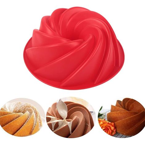 QAZQA Moule à gâteau en spirale en silicone antiadhésif pour la cuisson, la pâtisserie, les desserts et les hôtels (24 cm), rouge