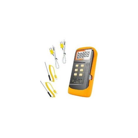 Zweikanal-Thermometer Typ K – Tragbar – Temperaturbereich: -50 °C bis 1370 °C (Schwarz/Blau) – Crezuo