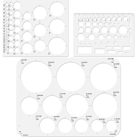 Lntyq 3 Pièces Regle Gabarit Cercle,Normographe de Cercle,Modèles de Mesure en Plastique,Modèle Dessin Géométrique,Trace Cercle pour Dessin Mesurer la Conception