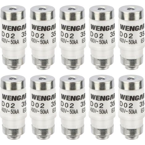 Lot de 10 Fusibles D02 (E18) - 35A gG - AC 400V / DC 250V - Protection de Puissance pour Tableaux Anciens et Industriels - Diamètre 15mm (Taille D02) (1/5)
