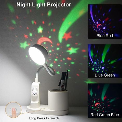 Lampe De Bureau Enfant - Projection Étoilée - Col De Cygne Réglable - Rechargeable 2000 mAh - 3 Niveaux De Luminosité - Rose - 1 Pièce (1/4)