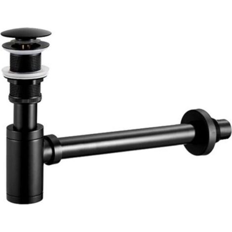 Siphon de lavabo avec bonde Siphon universel et bonde d'écoulement de salle de bain plein pour lavabo noir mat 1/4 x 30 mm siphon pop-up, bonde vidage syphon