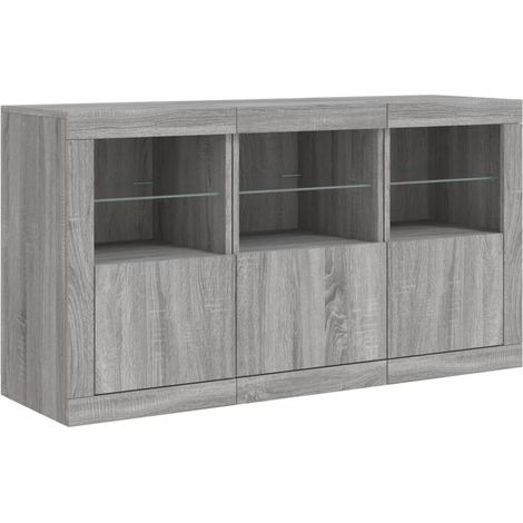 Aparador cómoda mueble almacenaje organizador cocina salón salón con luces LED sonoma 123 x 37 x 67 cm gris 020030050