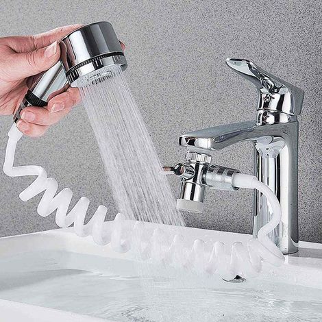 Doccia per rubinetto doccetta con tubo flessibile deviatore due vie soffione 2 modalità di getto pulsante (1/3)