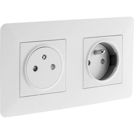 Double prise affleurante 2P+T 16A précâblée – Boîte d'encastrement 50mm – Bornes automatiques sans outil – Design affleurant blanc (1/5)