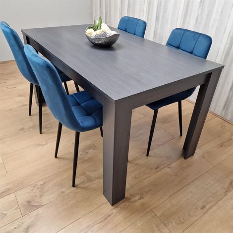 Dining Table and 4 Chairs Black Dark Grey Blue Velvet Chairs Wood Dining Set Furniture (1/5)
