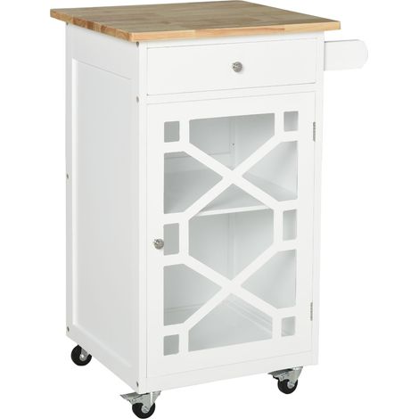 Carro de cocina con ruedas 63 x 45 x 86 cm con cajón y tarjetero estilo contemporáneo en madera de pino blanco 210001006 (1/5)