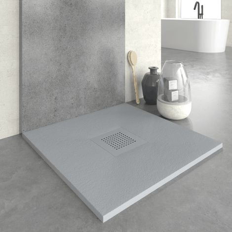 Receveur de douche 70x70 cm extra plat en résine minérale SLATE béton Grille gris béton (1/5)
