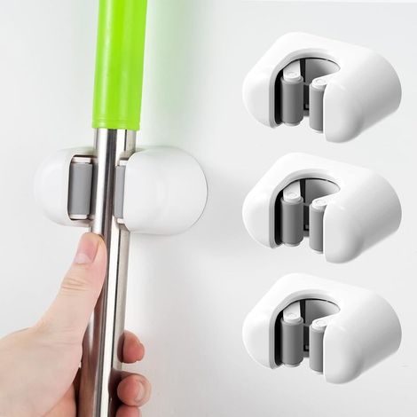 Porte Balai Mural 4 Pcs - Support De Vadrouille/Support Mural Pour Balai, Organisateur De Fournitures De Nettoyage Auto-Adhésif Robuste pour (1/5)