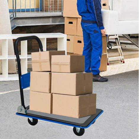 Carro plataforma plegable 150 kg, 73 x 47 x 83 cm, ruedas giratorias 360°, acero azul OKMYHOME (1/5)