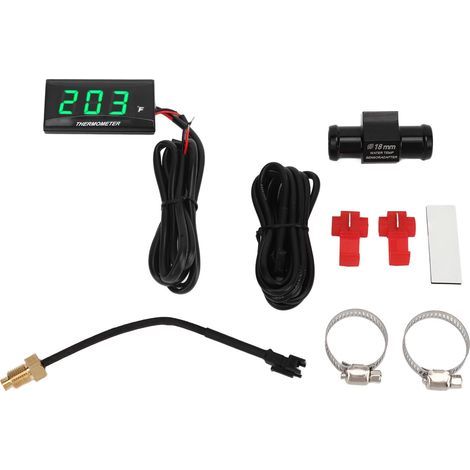 Jauge de température d'eau numérique pour moto Ultra mince DC 12V LCD avec adaptateur de capteur de 18mm pour la plupart des motos vert (1/5)