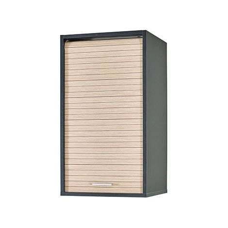 Beaux Meubles Pas Chers – Meuble haut de cuisine noir bicolore 40 cm x 72 cm – Rideau coulissant – 2 tablettes réglables – Panneaux mélaminés E1 (1/4)