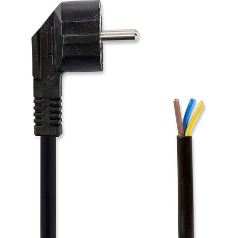 Câble d'alimentation, Fiche mâle, Ouverte, Coudée, Droite, Nickelée, 1,80 m, Ronde, Néoprène, Noire, Étiquette (1/3)
