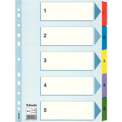 Esselte Mylar A4 Karton-Trennblätter, indexiert 1-5 / 5 Karten / 100160