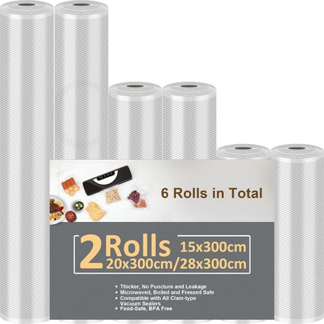 Rouleau Sous Vide Alimentaire, 6 Packs Sac Sous Vide Alimentaire, Convient à Tous Machine Sous Vide, 28 x 300cm, 20 x 300cm, 15 x 300cm (1/4)