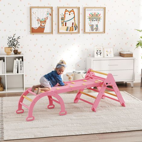 7-in-1 Montessori-Kletterdreieck aus Holz mit Bogen und Rampe für Kinder von 18–48 Monaten, 188 x 70 cm, Rosa