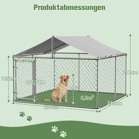 Enclos canin extérieur 230x230x117 cm couvert - Grille robuste en acier galvanisé soudé avec portillon sécurisé verrouillable - Toile anti-UV étanche pour jardin