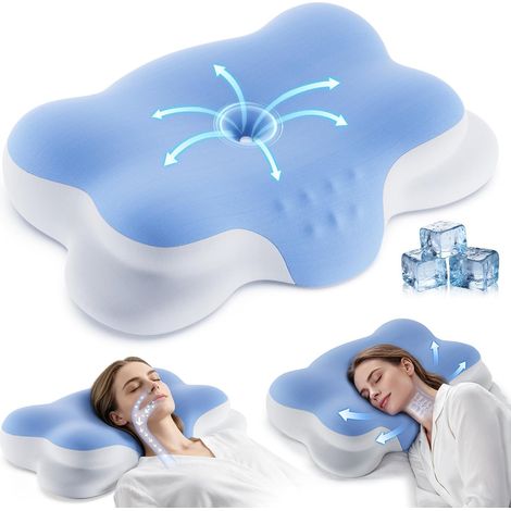 Oreiller Memoire Forme, Oreiller Ergonomique Cervical avec taie d'oreiller rafraîchissante, Oreiller Papillon Coussin cervicales douloureuses pour Dormir sur Le côté, Le Dos et Le Ventre (1/5)
