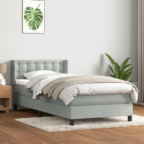 Boxspringbett mit Matratze Hellgrau 90x220 cm Samt (1/5)