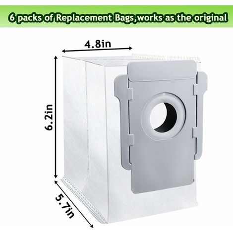 Lot de 6 sacs d'aspirateur compatibles avec iRobot Roomba, pièces de rechange pour sacs d'élimination automatique de la saleté Clean Base pour i & s & j Series, i7 i7+ i7Plus/i3 i3+/i4 i4+/i6 i6+ i6Pl (1/4)