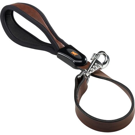 Ferplast GIOTTO BROWN GM 25/60 Guinzaglio corto in pelle naturale con impugnatura ergonomica. Colore marrone.. Variante GM25/60 - Misure: 25 mm x L 60 cm - Marrone