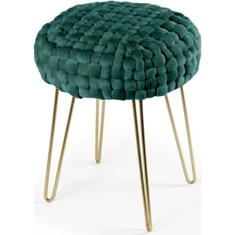 Set de 2 poufs de velluto verde Ø35x43
