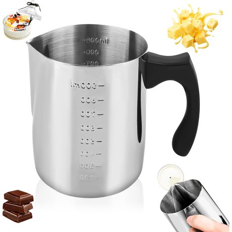 Pot de Fusion de Cie Bougie 1000 ml en Acie Inoxydable avec Gaduation,en acie inoxydable 304, pot de cie, Pot veseu,pou Fabication de Bougies et Savon,DIY,beue, fomage, chocolat (1/4)
