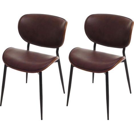 [NON UTILIZZATO] Set di 2 sedie da pranzo HHG-233, sedia, ecopelle in legno curvato 280g/m² Oeko-Tex MVG, color noce, marrone vintage