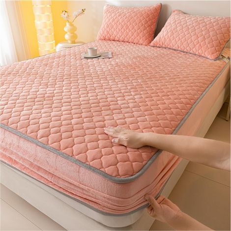 Housse de Matelas Matelassée Épaissie avec 2 Taies d'Oreiller – Ensemble Complet de Draps Élastiques,Protecteur de Matelas Décoratif pour Chambre à Coucher,Rose Clair,150x200 cm (1/5)