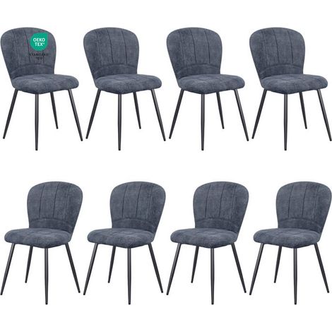 Chaises de salle à manger - WAFTING - Design Coquille - Chenille Gris Foncé - Pieds Métal - Lot de 8 (1/5)
