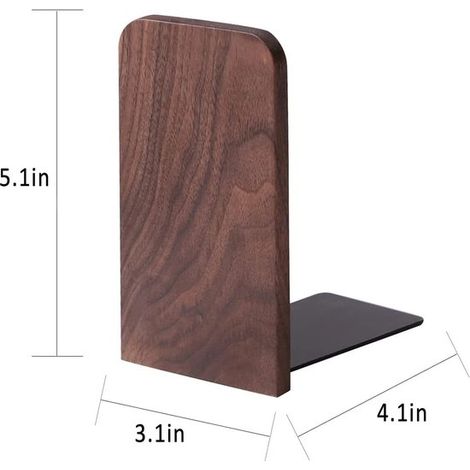 1 paio di fermalibri in legno, robusti fermalibri decorativi per libreria, ideali per casa, ufficio e scuola, 13x10,8x8 cm, noce. (1/2)