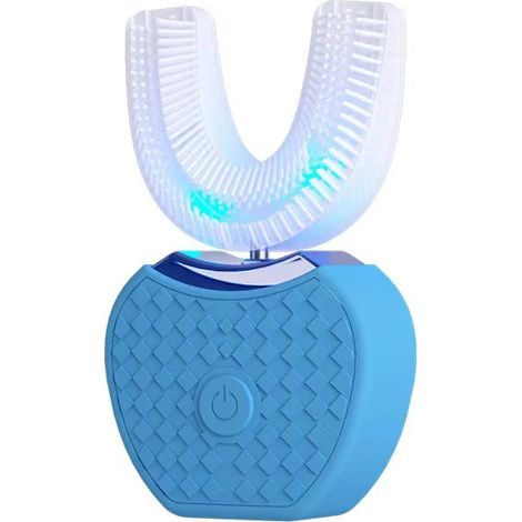 (Bleu) Brosse à dents électrique ultrasonique en forme de U, rechargeable, à balayage électrique, rotative et intelligente. (1/5)