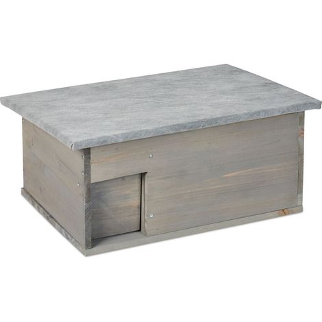 Relaxdays Hedgehog Shelter Winter-proof, Building Kit, Cat-proof, Flap & Labyrinth Entry, HWD 21x46x34 cm, Wood