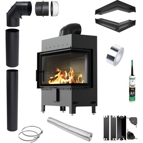 KRATKI LUCY Kamineinsatz schwarz rechts 14 kW Ø200 Holz Set (1/5)