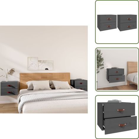 Wand-Nachttische 2 Stk. Grau 50x36x40 cm - Wand-Nachttisch - Kiefernholz Möbel - Grau - Wohnzimmer Deko - Schlafzimmer Einrichtung (1/5)