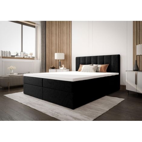 Lit Boxspring Adalle Iii - Noir - 160x200 Cm - Lit Moderne - Design Élégant - Matelas À Ressorts Bonnell (1/5)