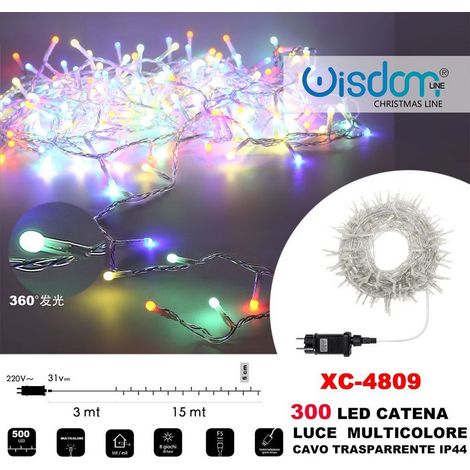 Wisdom - Catena Luminosa 300 Luci Led Lucciole Luce Multicolore Cavo Trasparente Xc-4809 -