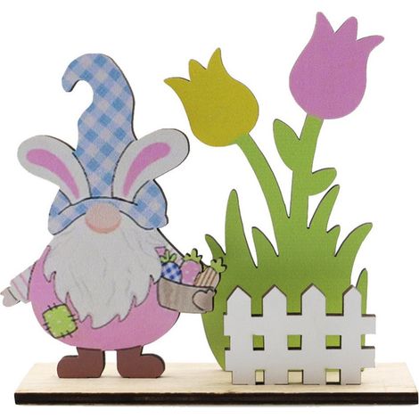 Ornement En Bois Lapin De Pâques - Décoration De Table Printemps - Pour Intérieur Et Jardin - Lot De 1 (1/5)