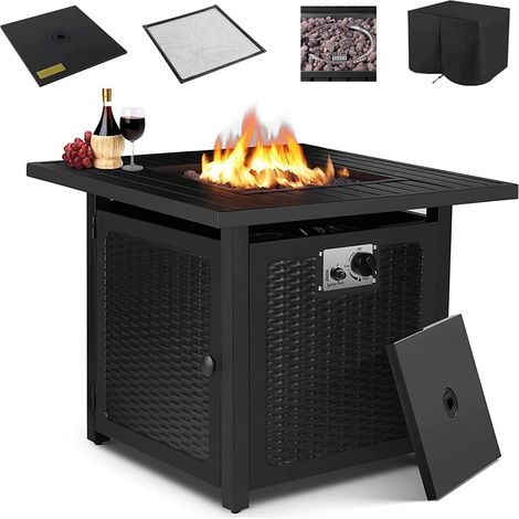 Foyer à gaz 28 Pouces,Table à feu à gaz, y Compris Housse de Protection étanche, Pierres de Lave, Dessus de Table et Pare-étincelles, 72,5  72,5  67,5 cm, 14,5 KW,allumage Automatique (1/5)