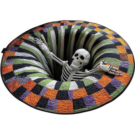 Tapis rond d'Halloween à illusion d'optique 3D tapis de sol vortex squelette effrayant pour décoration de maison et fête d'Halloween 40 cm de diamètre (1/5)