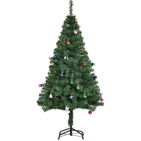 HOMCOM Albero di Natale 150cm on 420 Rami in PVC Base e Decorazioni Verde (1/5)