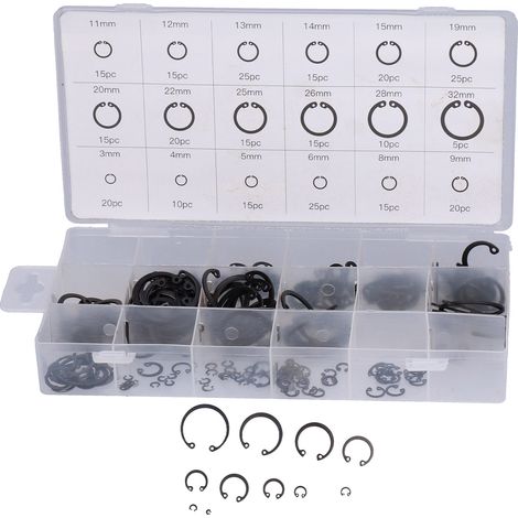 Kit 300 pièces bagues d'arrêt assorties, acier allié, outil de réparation universel pour domicile et atelier. (1/5)