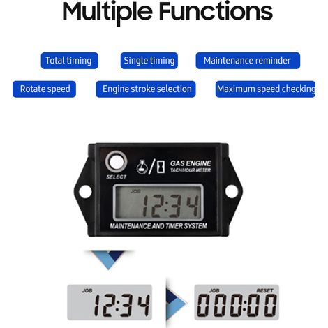Tachymètre numérique LCD pour moteur à essence, tachymètre/compteur horaire, testeur de régime réinitialisable pour motos 2/4 temps avec fonction de rappel d'entretien (1/5)